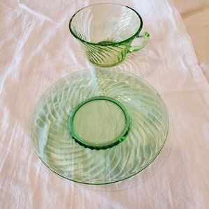 Hocking Spiral Green Cup & Saucer